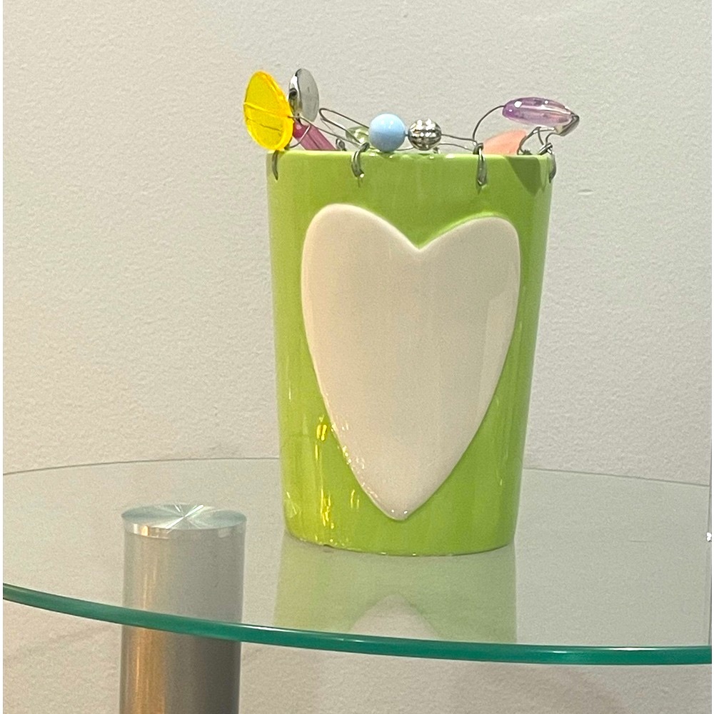 Sandra Magsamen Lime Green Whimsical Ceramic Heart Vase